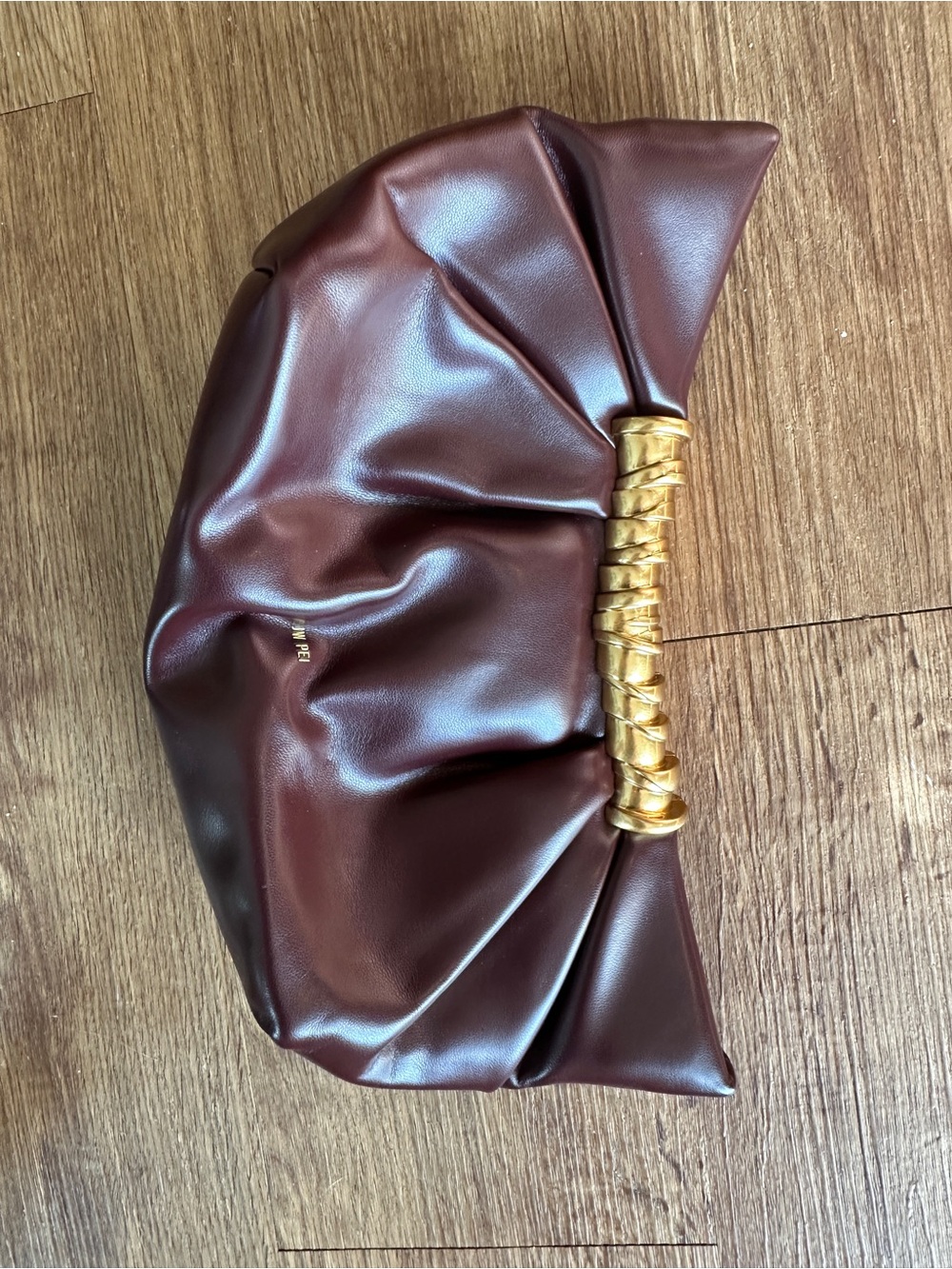 JW Pei pleated clutch with gold magnetic closure in vegan leather
